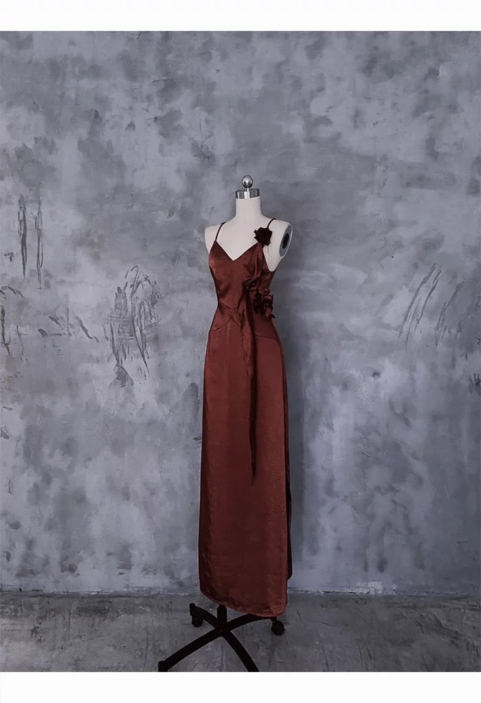 Chic A line Spaghetti Straps Burgundy Floral Long Prom Dresses Birthday Dress With Jacket