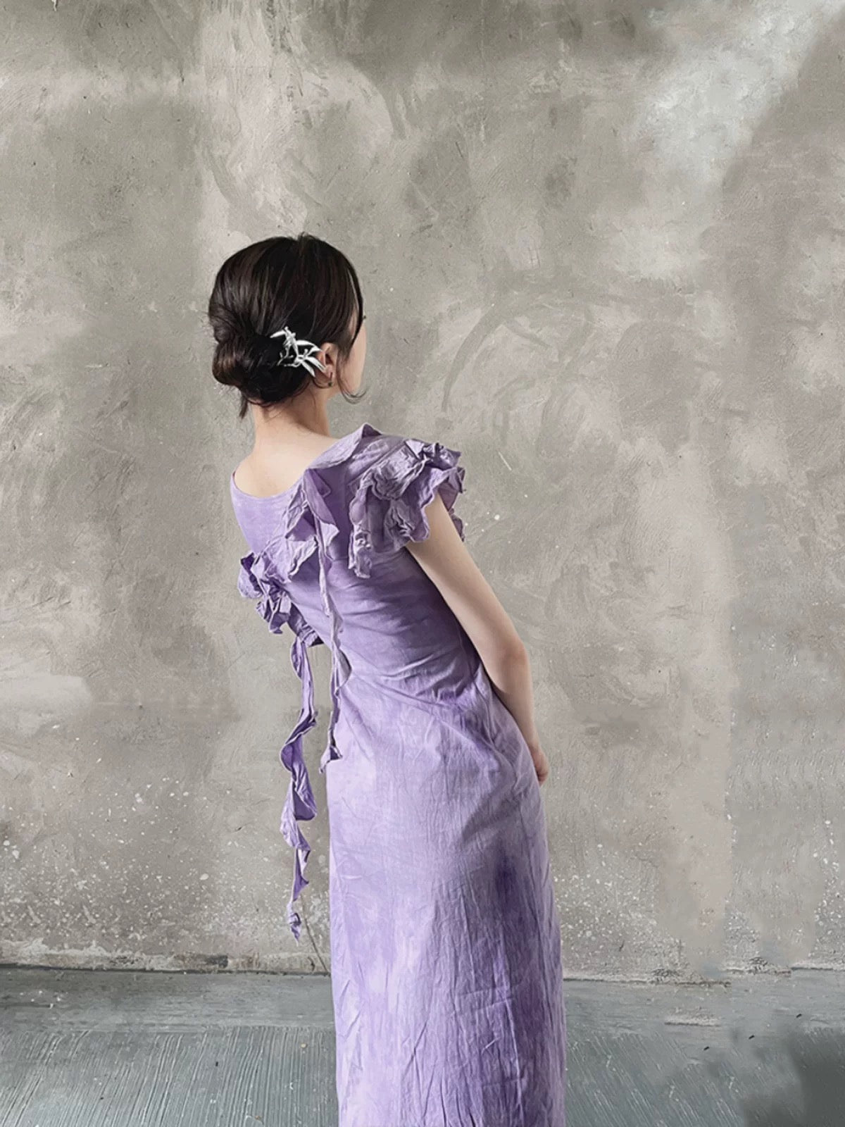 Chic A line Scoop Lilac Long Prom Dresses Birthday Dress With Ruffles