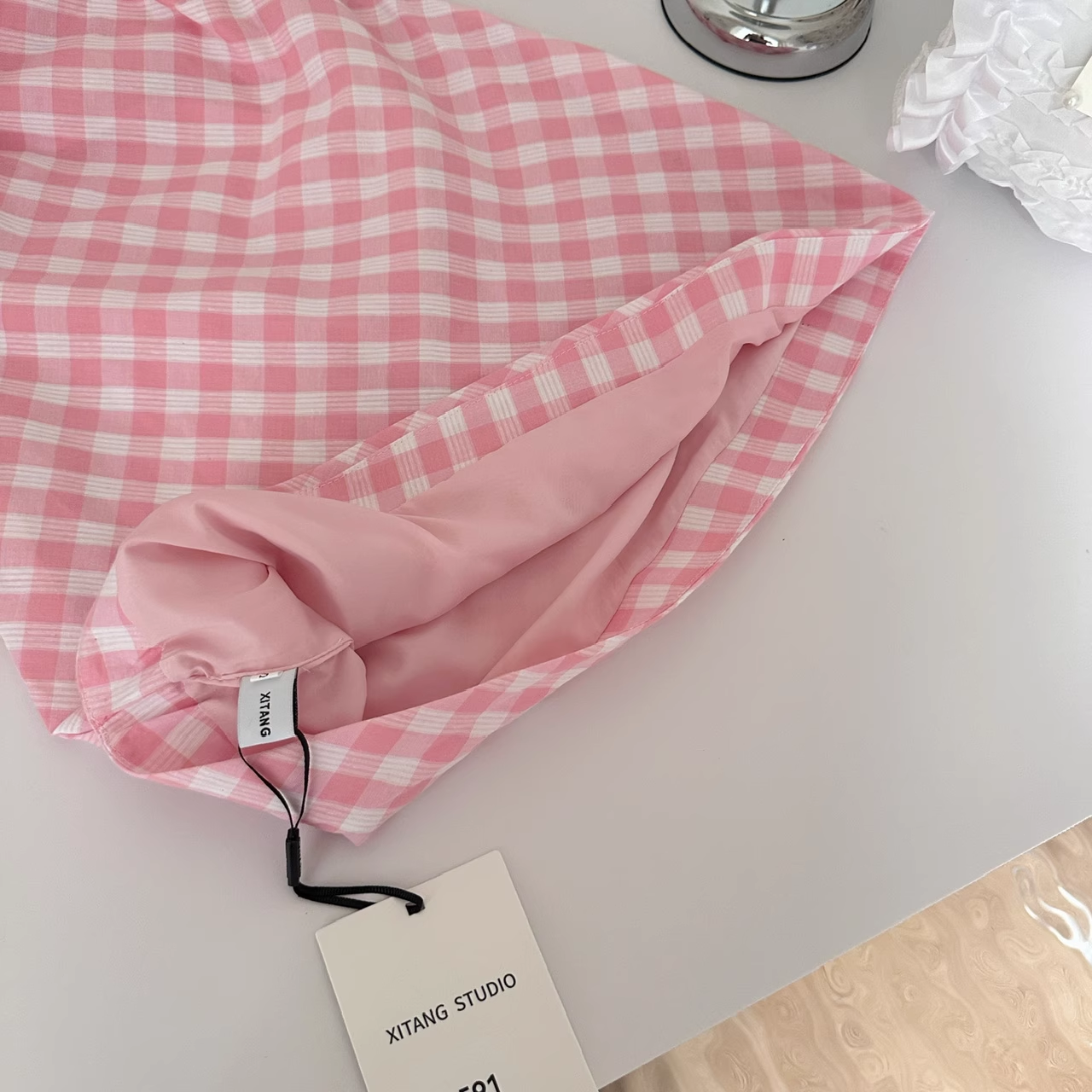 Halter Neck Off Shoulder Pink Plaid Sleeveless Dress Irregular Bow Holiday Dresses