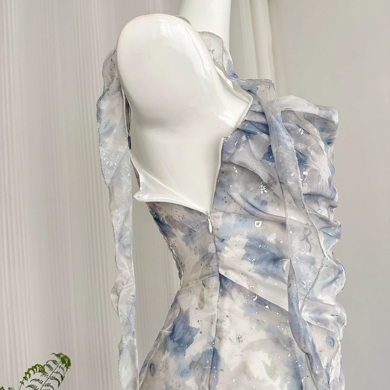 Sheath Straps Sleeveless Floral Blue Dress Short Holiday Dresses