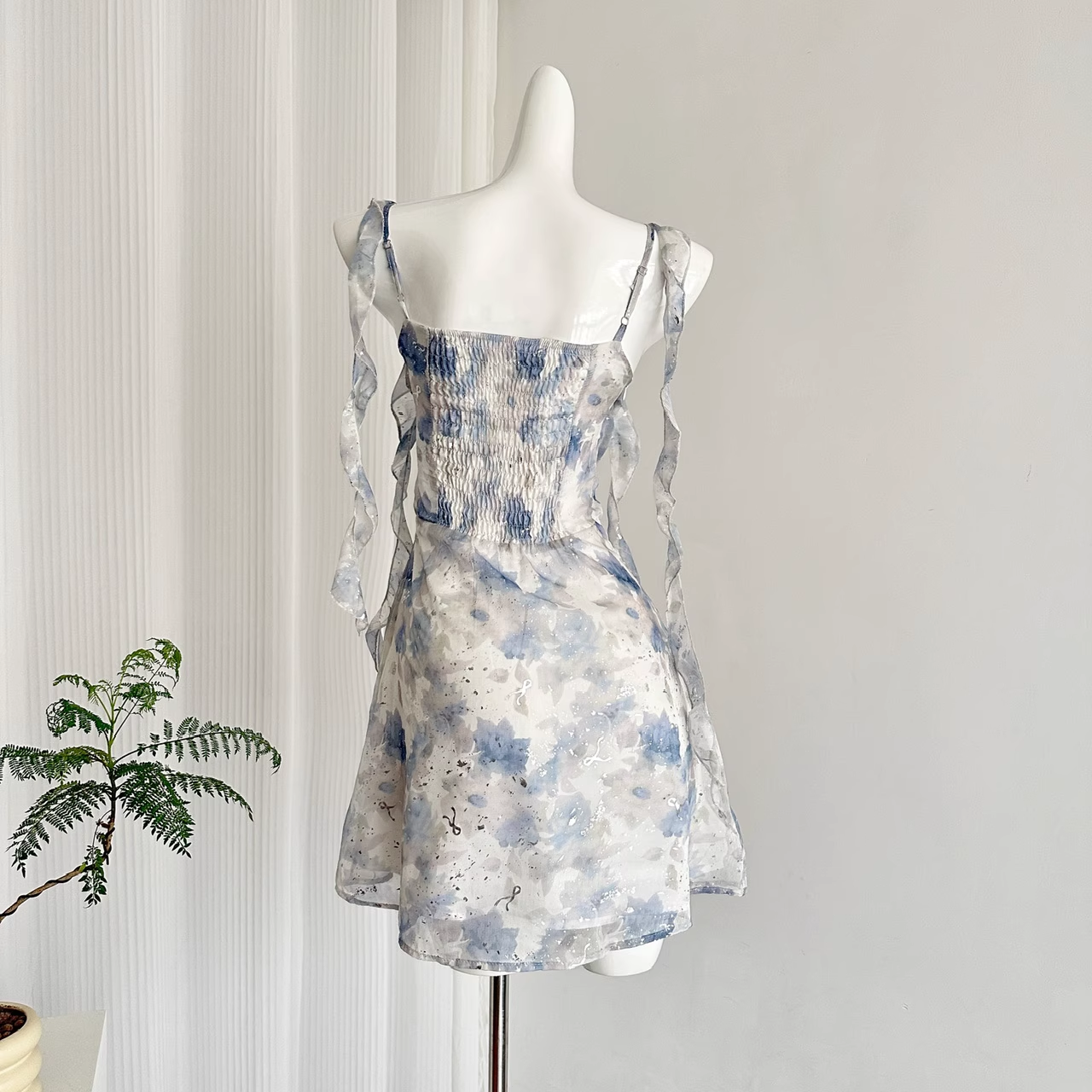 Sheath Straps Sleeveless Floral Blue Dress Short Holiday Dresses