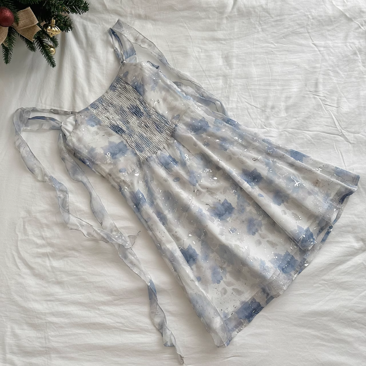 Sheath Straps Sleeveless Floral Blue Dress Short Holiday Dresses