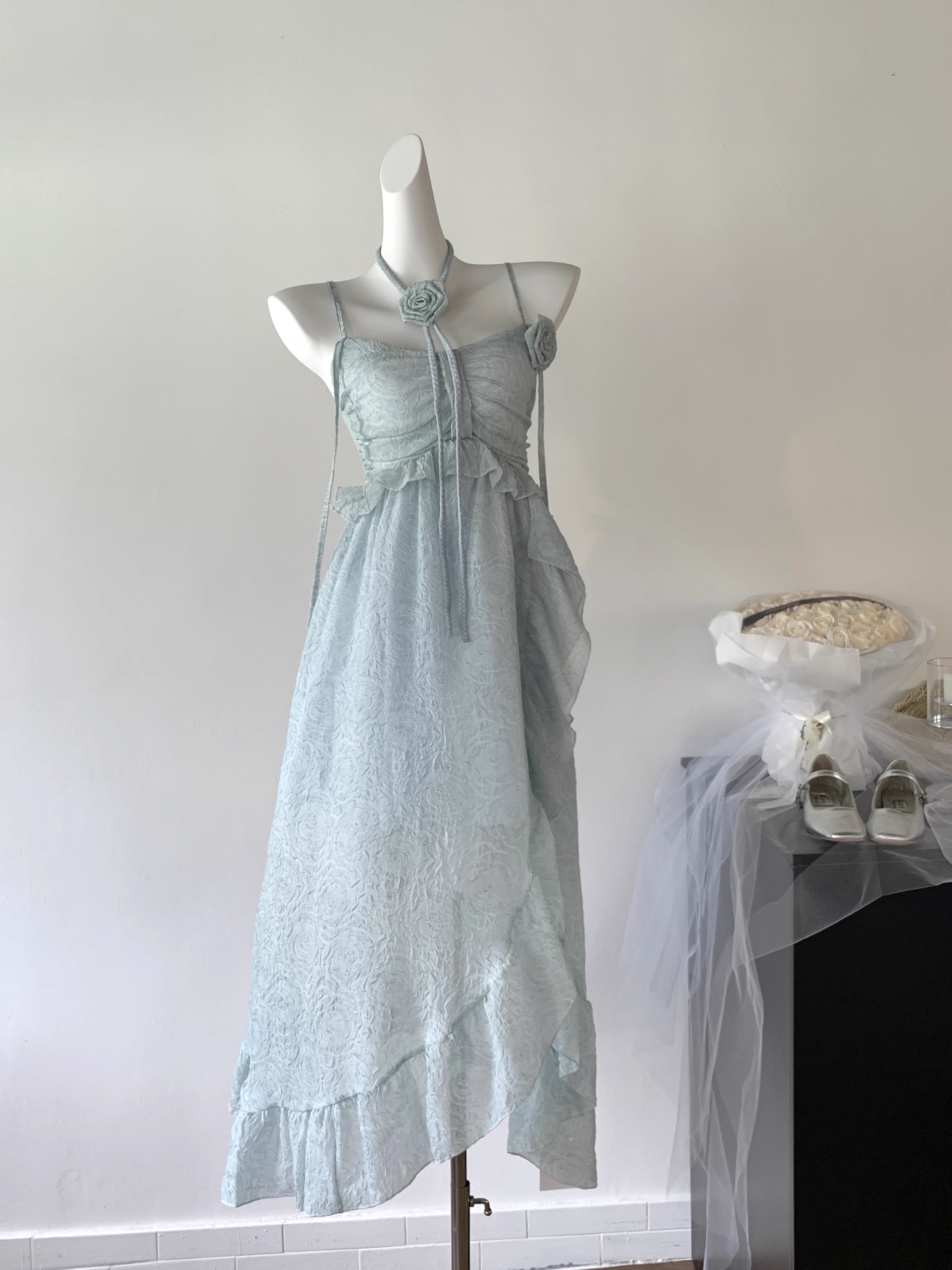 French blue suspender dress women's summer new style seaside holiday beach dress