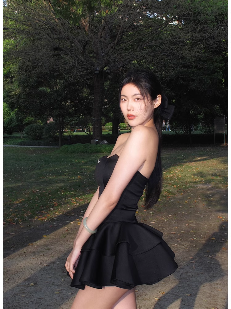 Pretty A line Strapless Little Black Dress Hoco Dresses Short Birthday Outfits