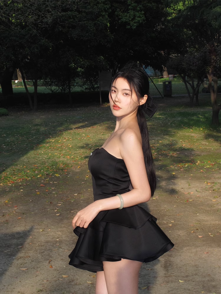 Pretty A line Strapless Little Black Dress Hoco Dresses Short Birthday Outfits