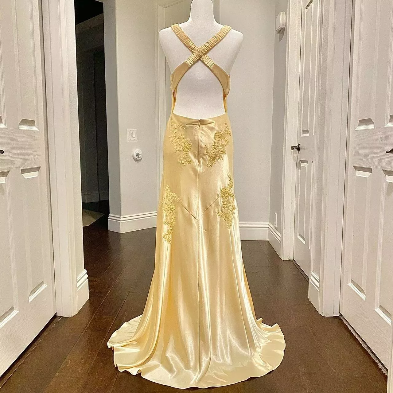 Pretty Mermaid Spaghetti Straps Yellow Backless Long Party Dresses Prom Dresses