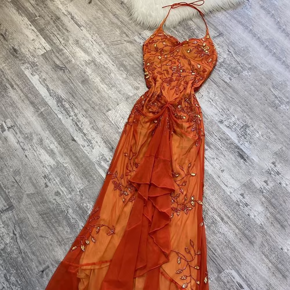 Pretty A Line Halter Tulle Long Prom Dresses Formal Evening Dresses