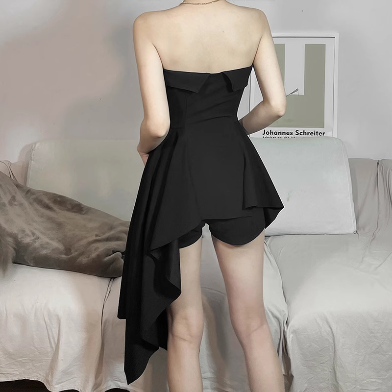 Simple A line Irregular Strapless Little Black Dresses Short Birthday Outfit
