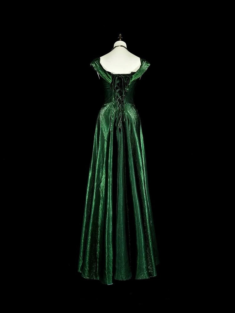 Pretty A Line Sweetheart Ruffles Long Evening Dress Green Velvet Prom Dresses