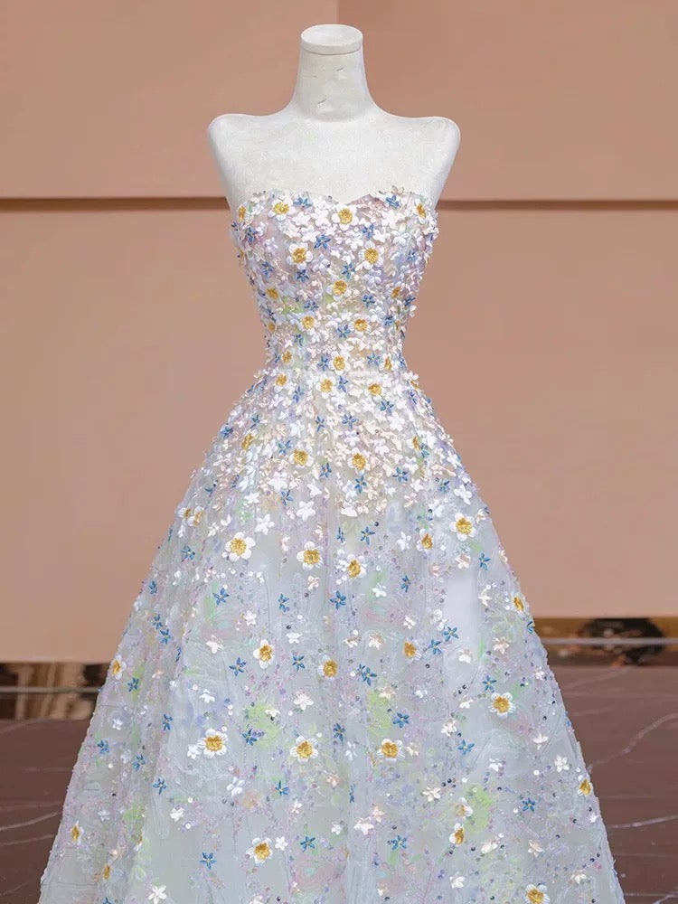 Gorgeous Balll Gown Sweetheart Floral Tulle Long Evening Dress Prom Dresses