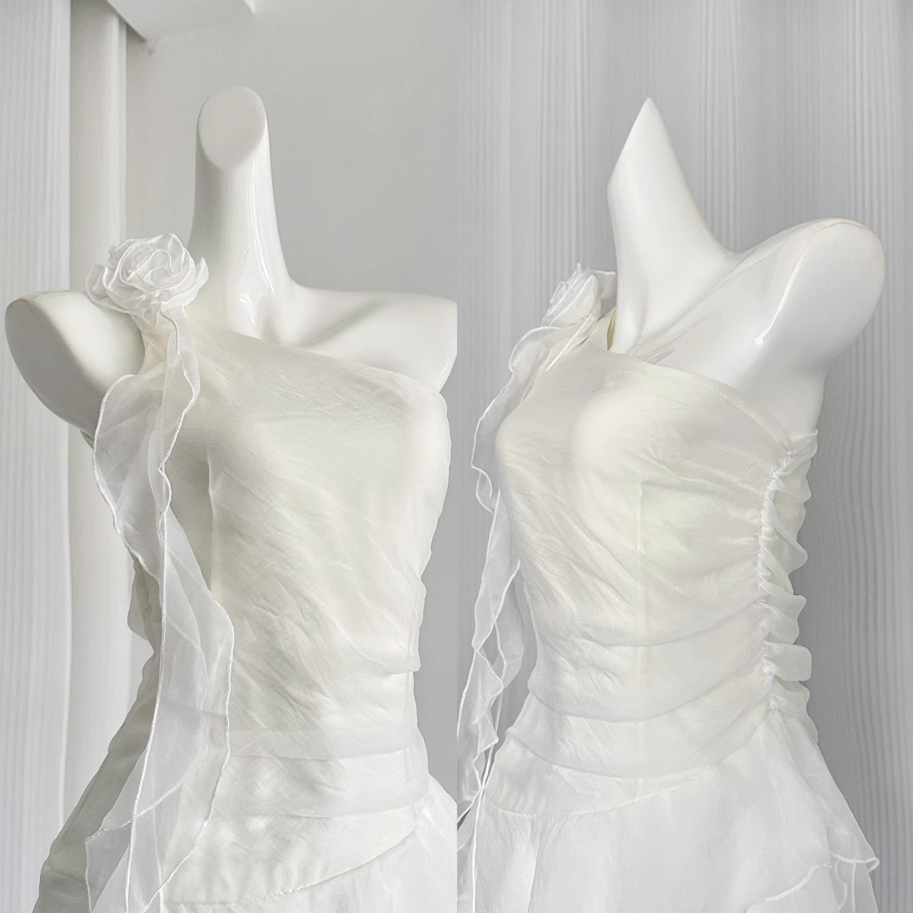 Cute Sheath One Shoulder White Holiday Dresses Short Ruffles Birthday Outfits