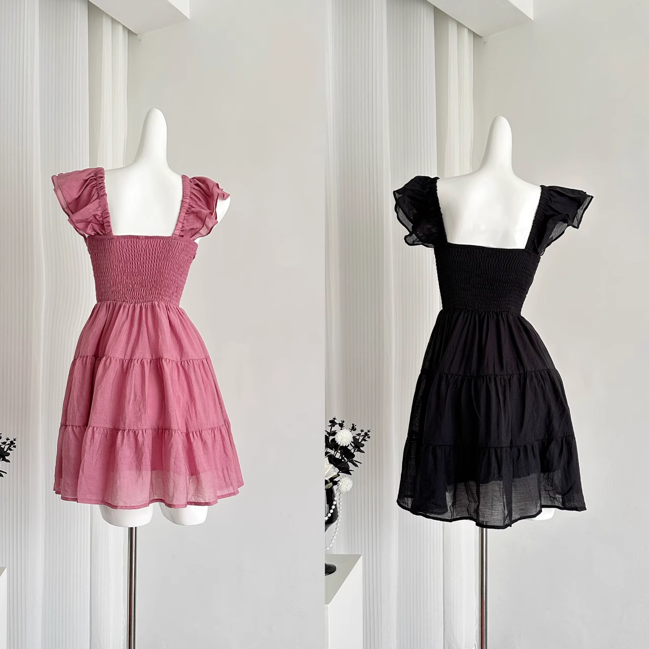 Cute A line Sleeveless Holiday Dresses Short Ruffles Pink Birthday Outfits