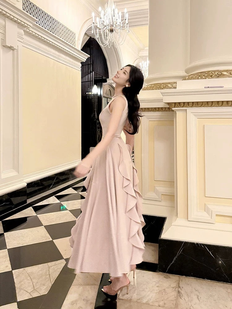 Pretty A Line Ruffles Ankle Length Pink Evening Dress Prom Dresses