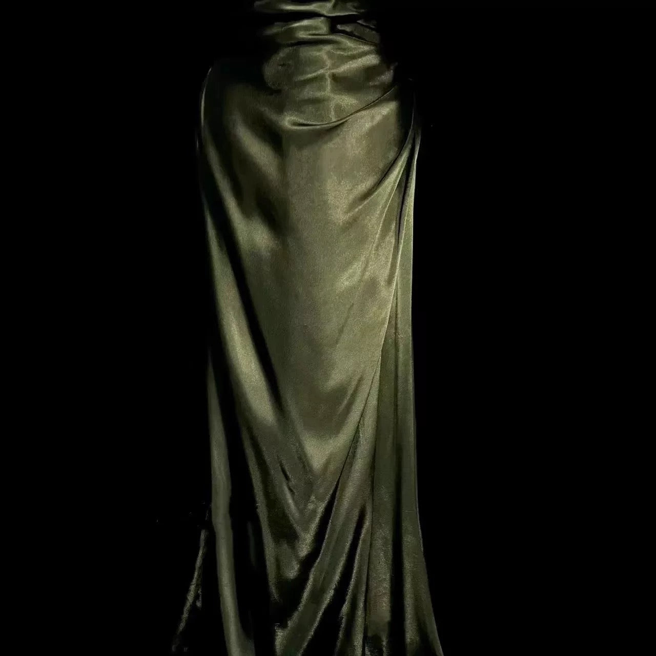 Retro Mermaid Spaghetti Straps Satin Green Long Evening Dress Prom Dresses