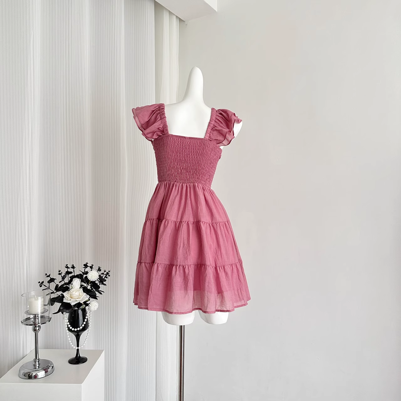 Cute A line Sleeveless Holiday Dresses Short Ruffles Pink Birthday Outfits