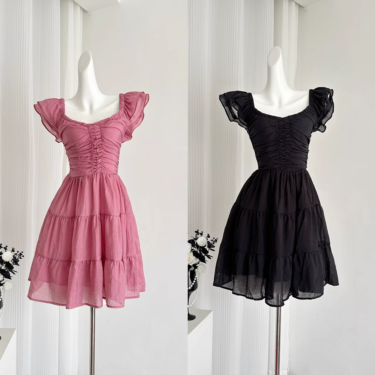 Cute A line Sleeveless Holiday Dresses Short Ruffles Pink Birthday Outfits