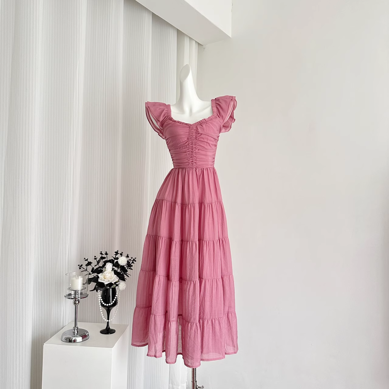 Cute A line Sleeveless Holiday Dresses Ankle Length Ruffles Pink Birthday Outfits