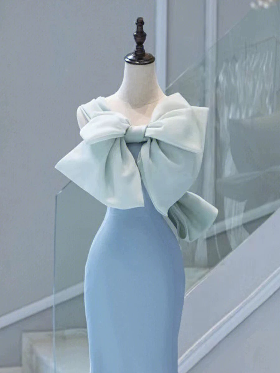 Pretty Mermaid Blue Satin Long Evening Dress Prom Dresses