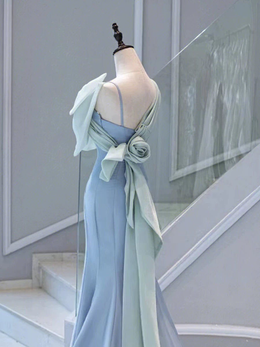 Pretty Mermaid Blue Satin Long Evening Dress Prom Dresses