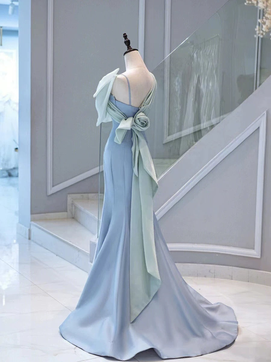 Pretty Mermaid Blue Satin Long Evening Dress Prom Dresses