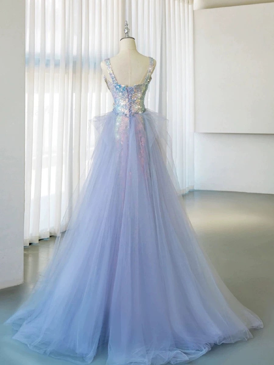 Pretty Mermaid Square Neckline Sequin Long Evening Dress Prom Dresses