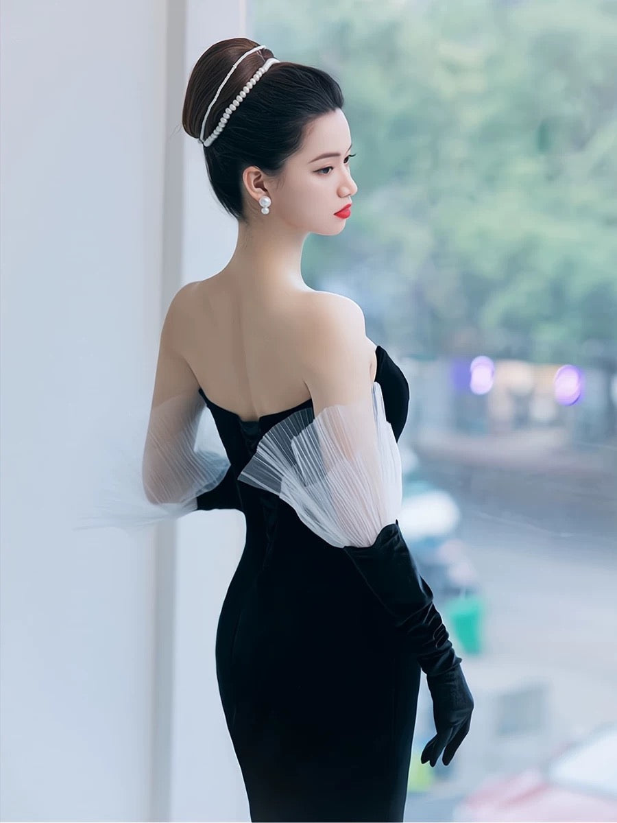 Pretty Mermaid Sweetheart Neckline Black Tulle Long Evening Dress Prom Dresses