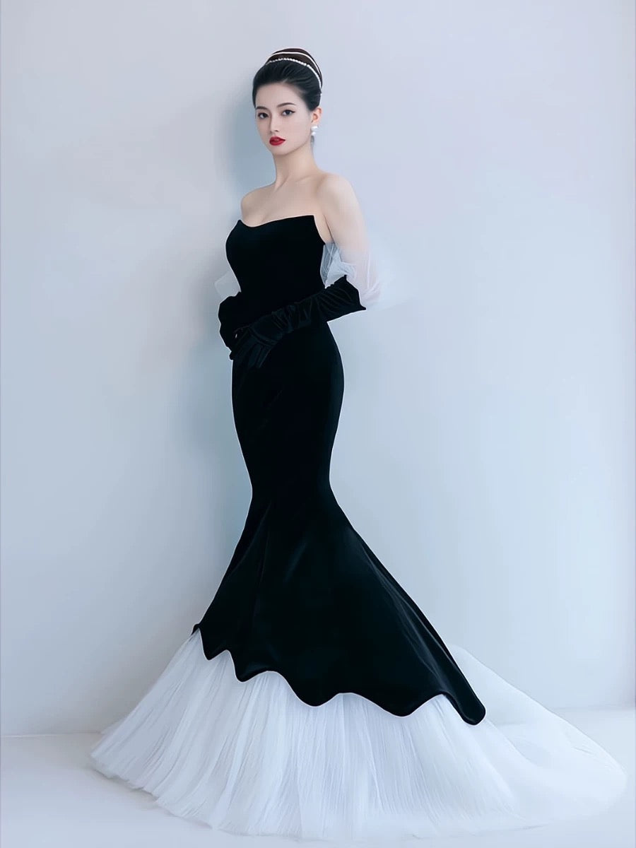 Pretty Mermaid Sweetheart Neckline Black Tulle Long Evening Dress Prom Dresses