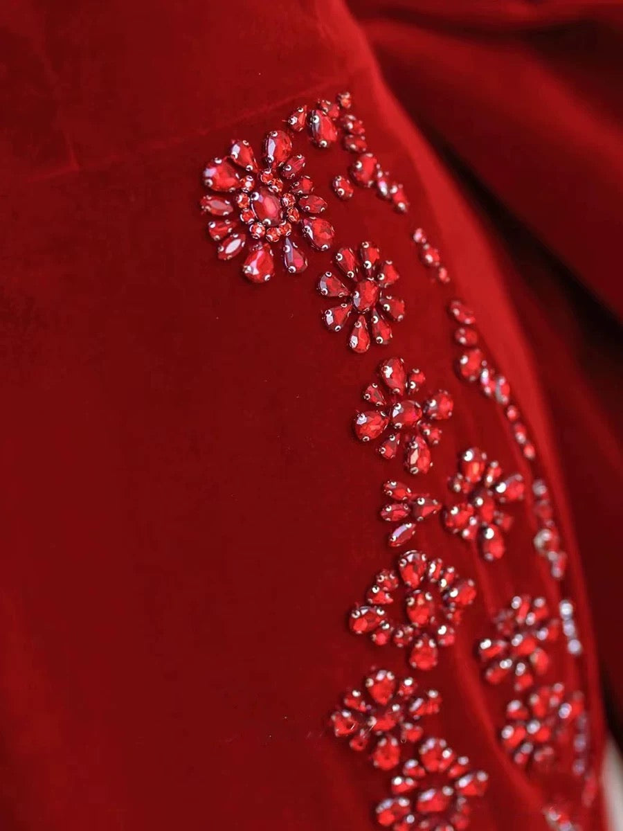 Pretty Mermaid Off The Shoulder Burgundy Satin Long Evening Dress Prom Dresses