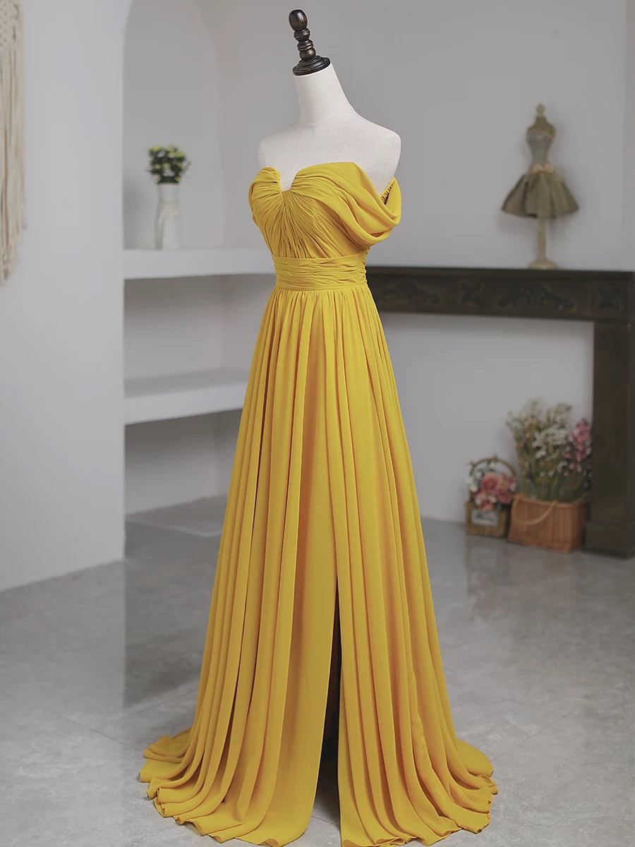 Pretty A Line Off The Shoulder Yellow Long Length Evening Dress Prom Dresses