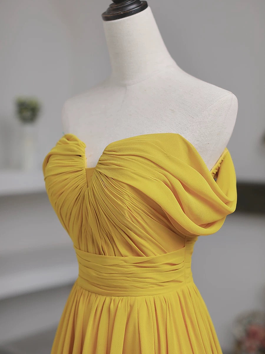 Pretty A Line Off The Shoulder Yellow Long Length Evening Dress Prom Dresses