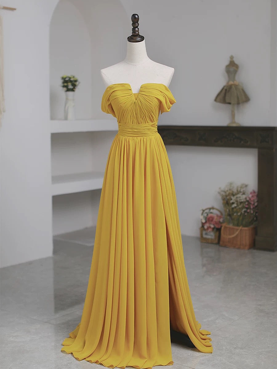 Pretty A Line Off The Shoulder Yellow Long Length Evening Dress Prom Dresses