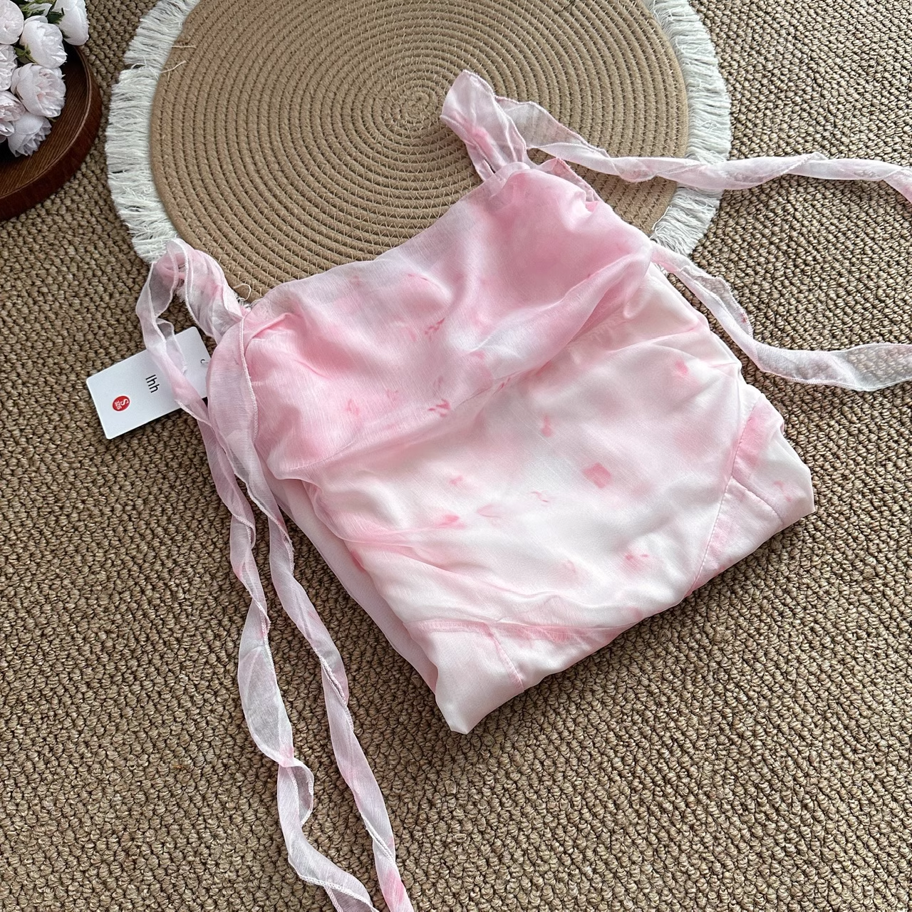Cute Sheath Straps Sleeveless Floral Pink Dress Short Holiday Dresses