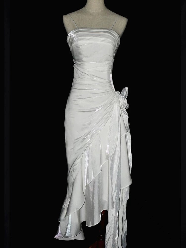 Vintage Mermaid Spaghetti Straps Satin Long Party Dress Prom Dresses