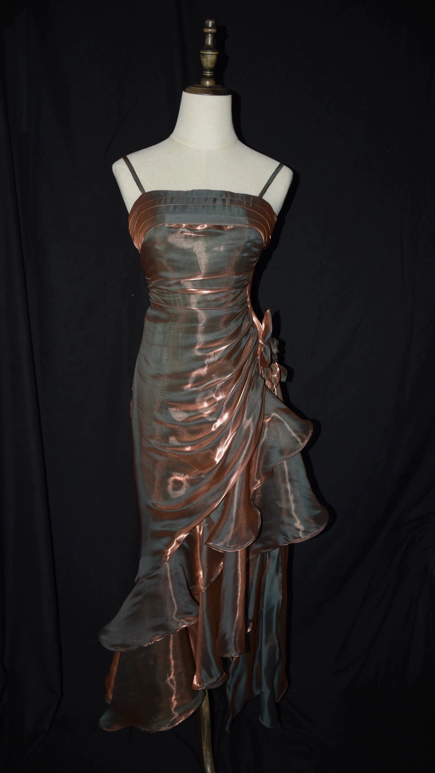 Vintage Mermaid Spaghetti Straps Satin Long Party Dress Prom Dresses