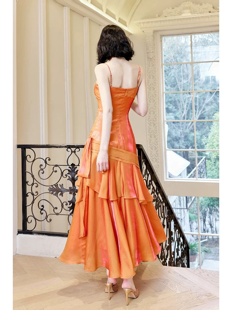 Modest Mermaid Spaghetti Straps Organge Ankle Length Evening Dress Prom Dresses