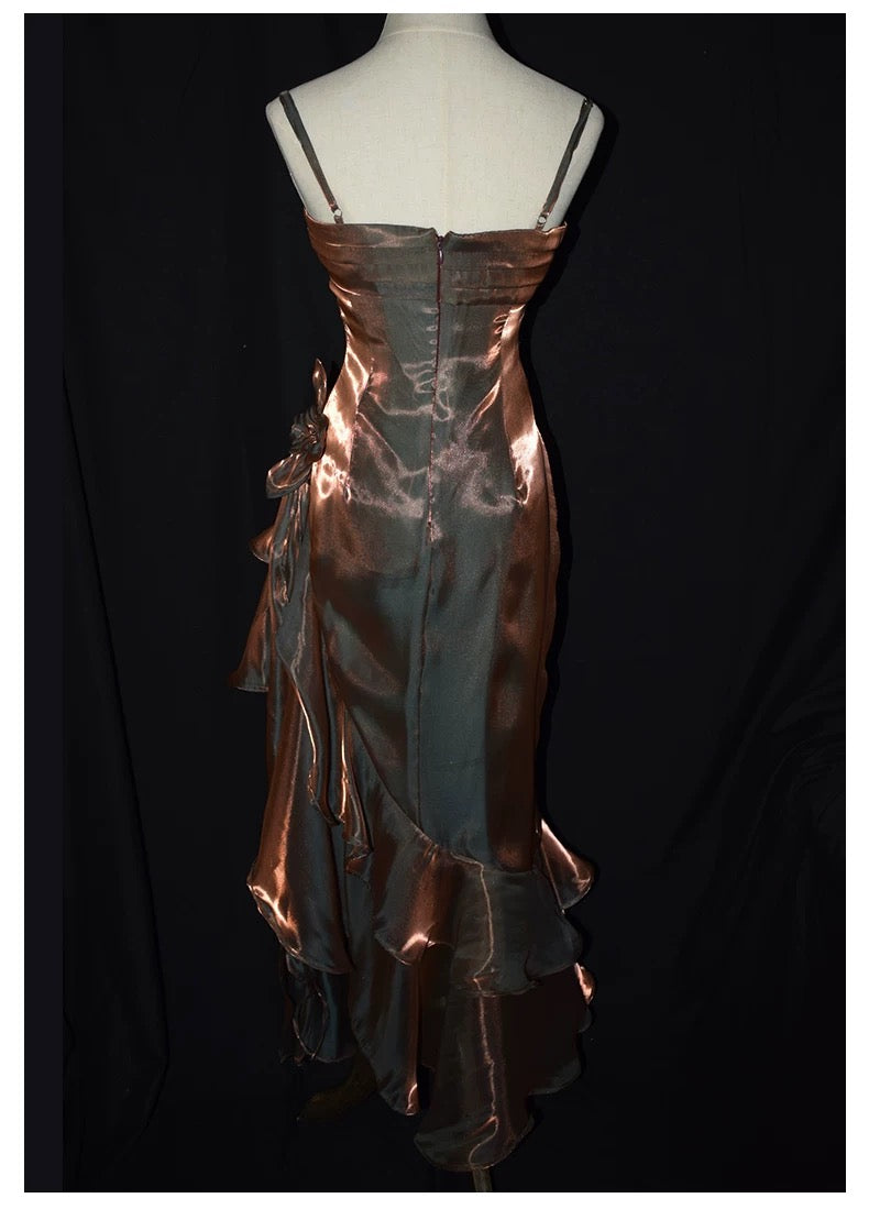 Retro Mermaid Spaghetti Straps High Low Party Dress Prom Dresses
