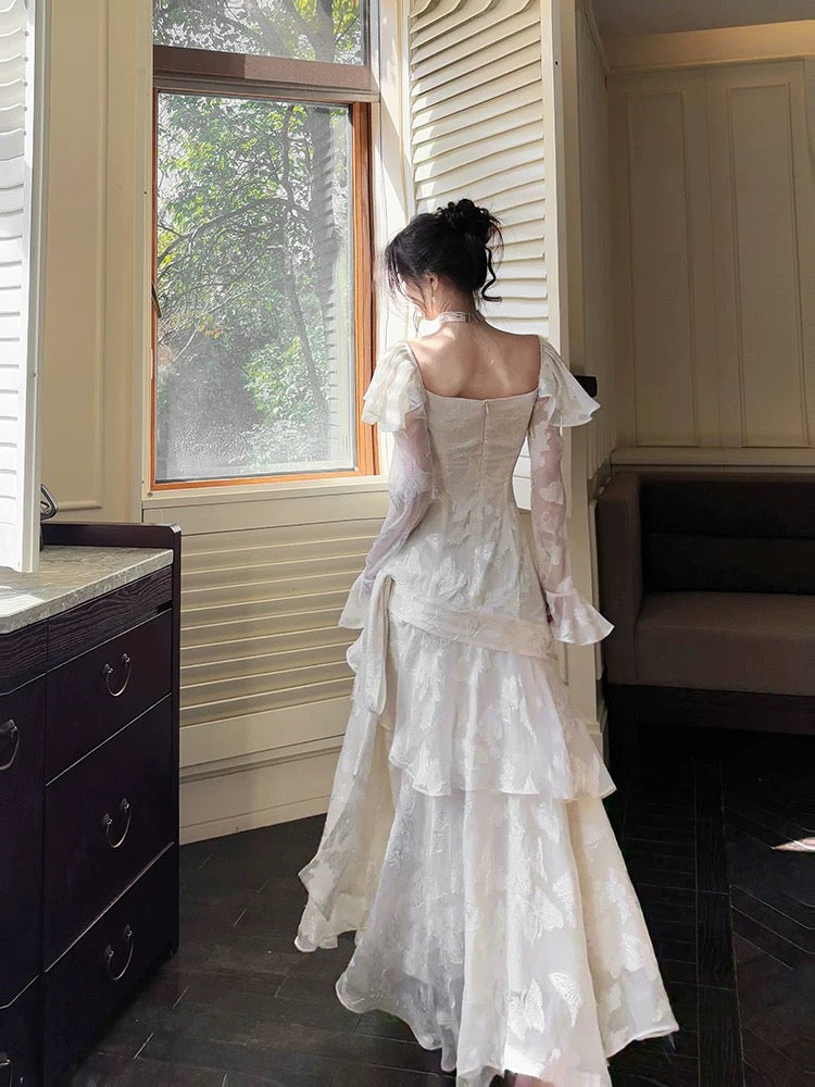 Sexy Mermaid Sweetheart Neckline White Lace Ruffles Long Evening Dress Prom Dresses