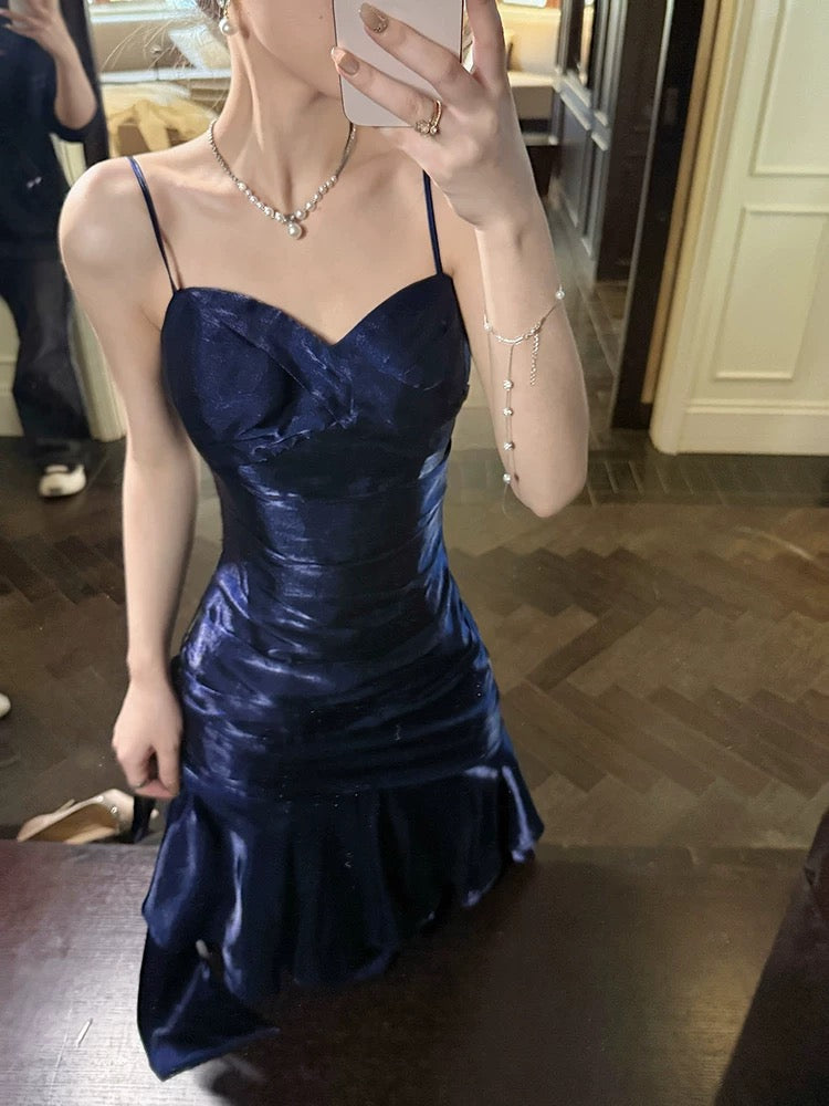 Retro Mermaid Spaghetti Straps Royal Blue Long Length Evening Dress Prom Dresses