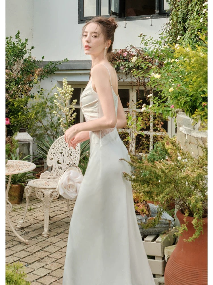 Retro Mermaid Spaghetti Straps White Long Length Evening Dress Prom Dresses