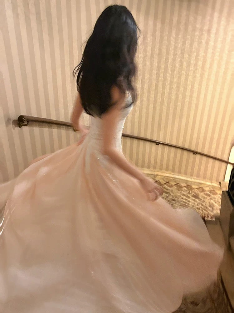 Pretty A Line Spaghetti Straps Pink Chiffon Ankle Length Evening Dress Prom Dresses