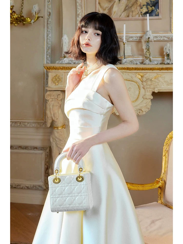 Sexy Sheath Square Neckline White Evening Dress Lace Prom Dresses
