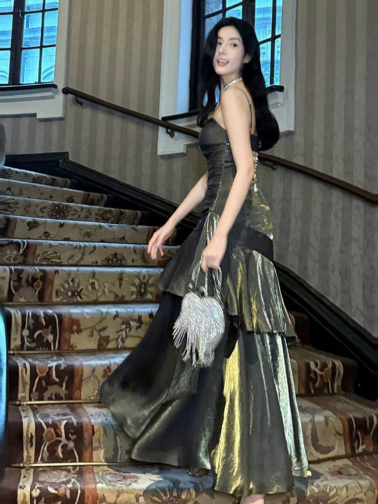 Retro Mermaid Spaghetti Straps Long Length Evening Dress Prom Dresses