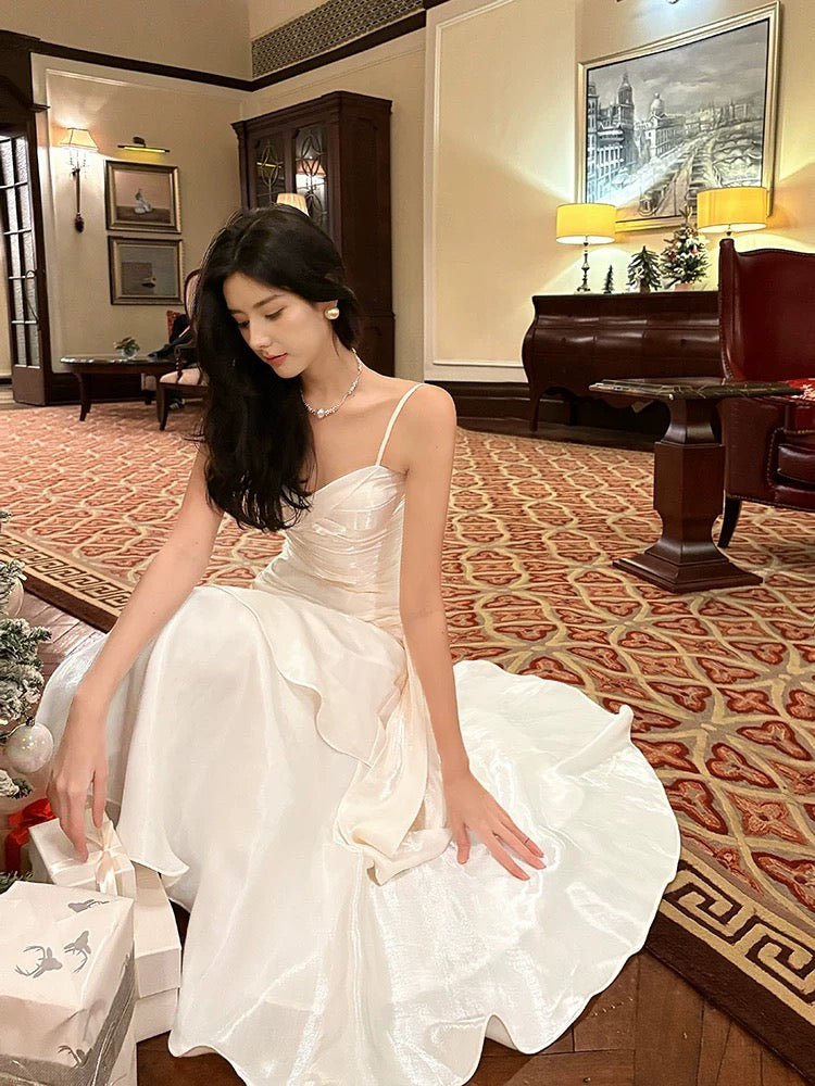 Retro Mermaid Spaghetti Straps Long Length White Evening Dress Prom Dresses