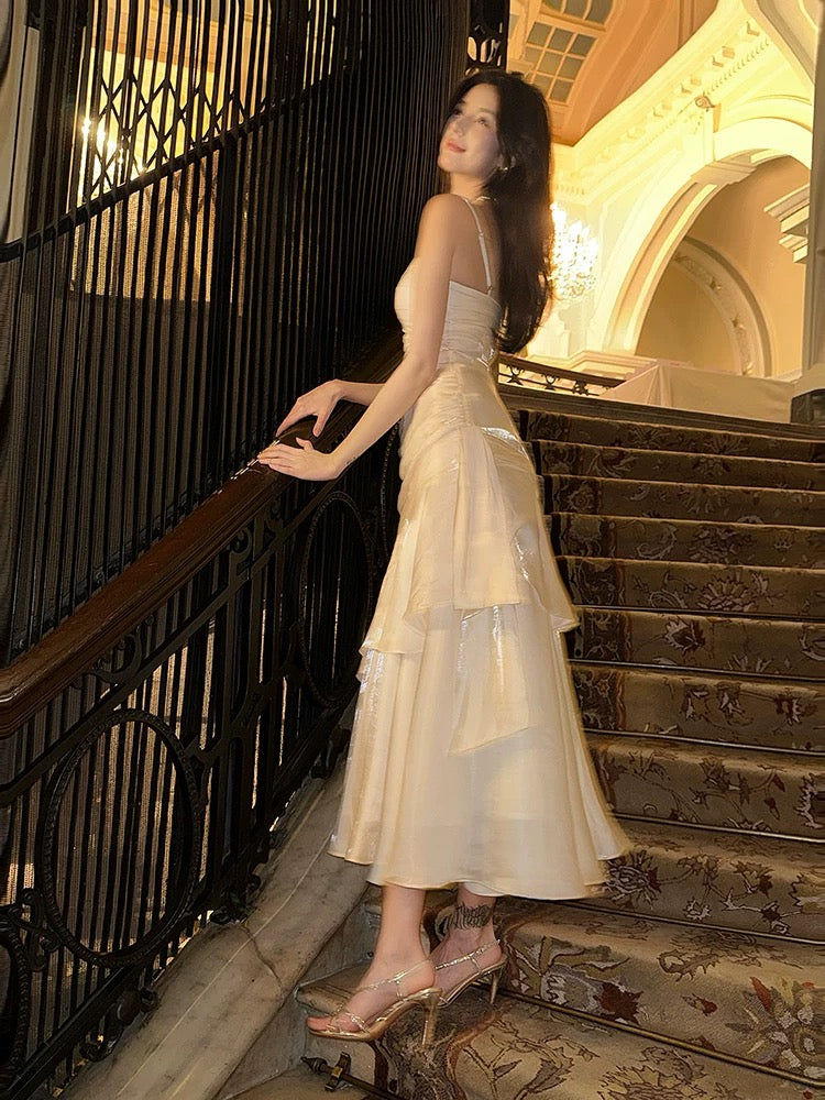 Retro Mermaid Spaghetti Straps Long Length White Evening Dress Prom Dresses