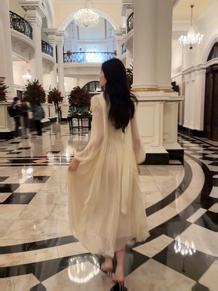 Pretty A line High Neckline Chiffon Ankle Length Evening Dress Prom Dresses