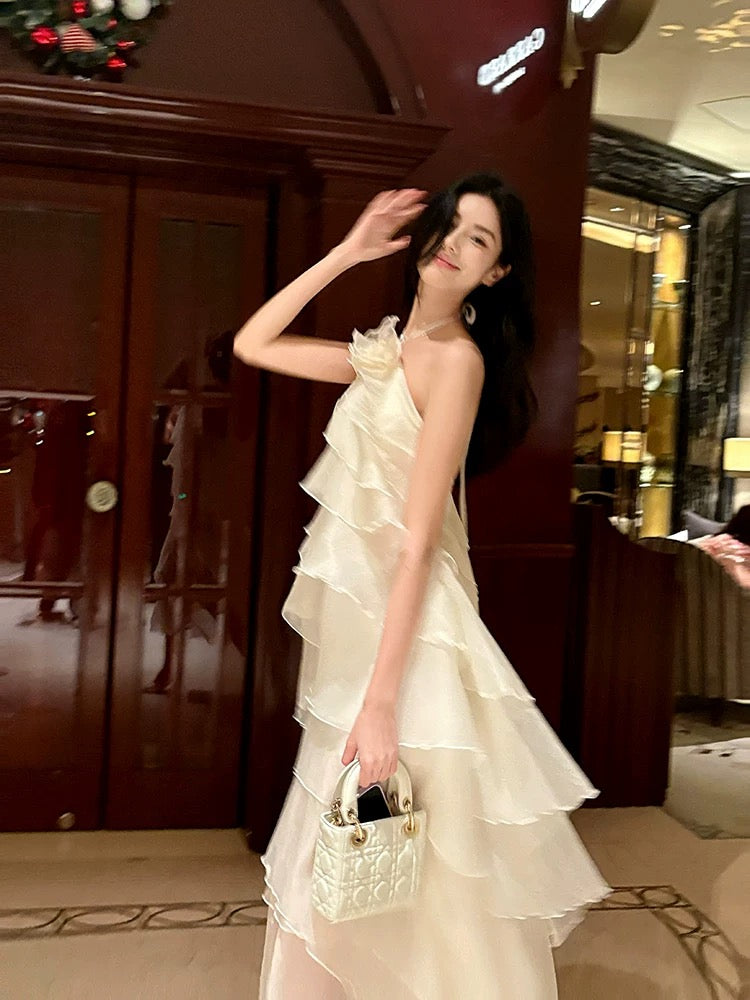 Sexy A Line Halter Neckline Chiffon Ruffles Evening Dress Prom Dresses
