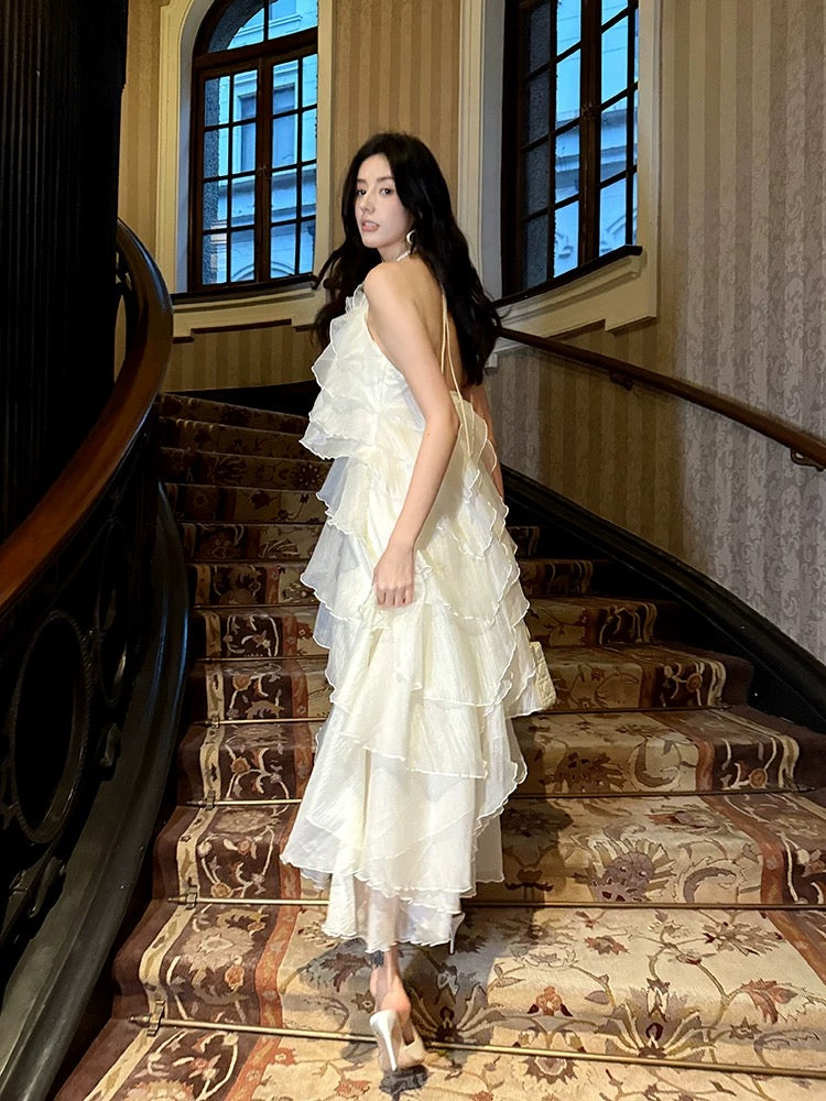 Sexy A Line Halter Neckline Chiffon Ruffles Evening Dress Prom Dresses