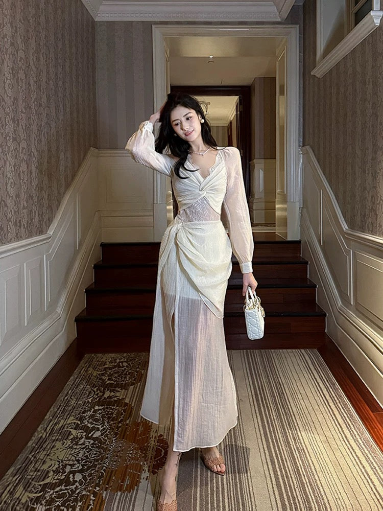 Pretty Mermaid V Neckline Chiffon Ankle Length Evening Dress Prom Dresses