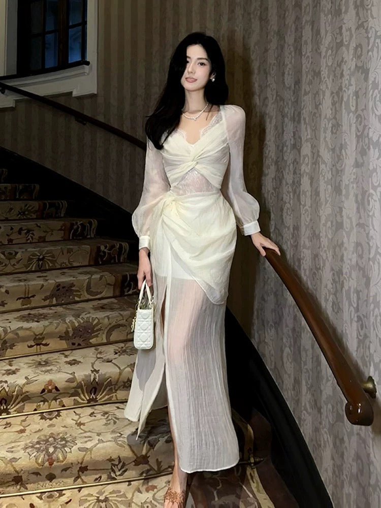 Pretty Mermaid V Neckline Chiffon Ankle Length Evening Dress Prom Dresses