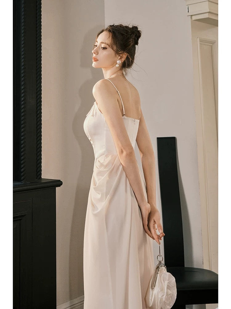 Pretty A line Spaghetti Straps Pink Ankle Length Evening Dress Prom Dresses